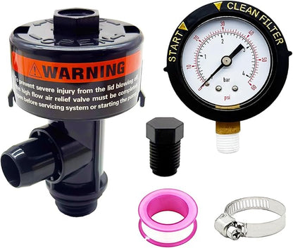 98209803 Release valve assembly with pressure gauge Filter Air Safety Valve Component Compatible with Swimming Pool and Spa Filters