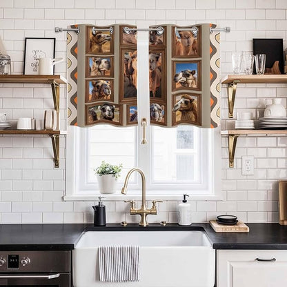 2 Panel Kitchen Cafe Curtains, Desert Camels Sunlight Filtering Nature Air Through, Home Decor Window Covering Tier Curtains for Living Room 55W x 39L inch Western Wildlife Brown Animals Country