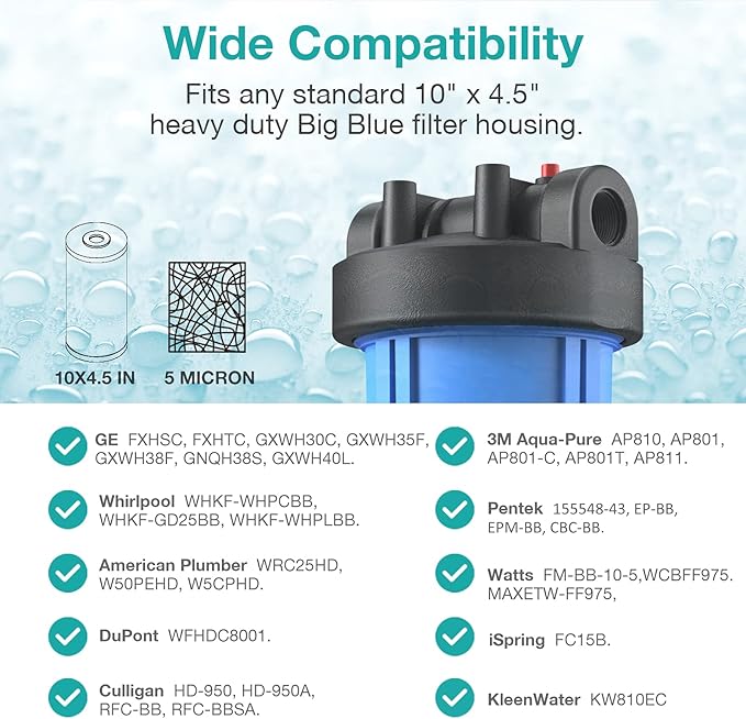 SimPure 5 Micron 10" x 4.5" Sediment and Carbon Whole House Water Filters, PGC Replacement Cartridge for GE FXHTC, GXWH40L, RFC-BB / 155141-43, WRC25HD, WDGD-5005, W10-PR, W15-PR, 2 Pack