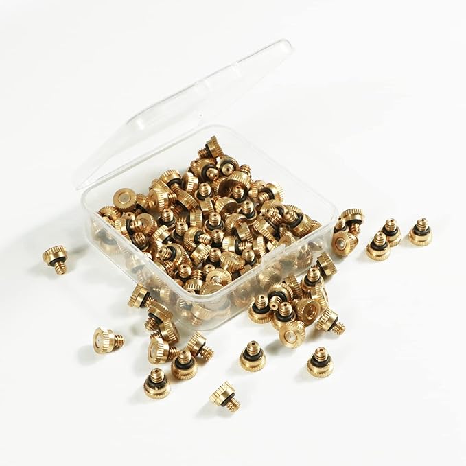 KUWAN 0.016" Orifice (0.4mm) Thread UNC 10/24 Brass Misting Nozzles Low Pressure Atomizing Misting Sprayer Water Hose Nozzle for Greenhouse, Landscaping, Outdoor Cooling Mister System (150PCS)