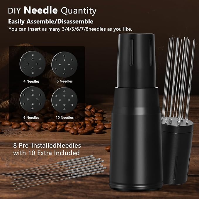 WDT Tool Espresso Distributor Accessory kit &1.7mm Thickness 150μm Mesh Puck Screen & 8 Magnets dosing ring Compatible with Portafilter (WDT +51MM Black dosing ring&puck screen)