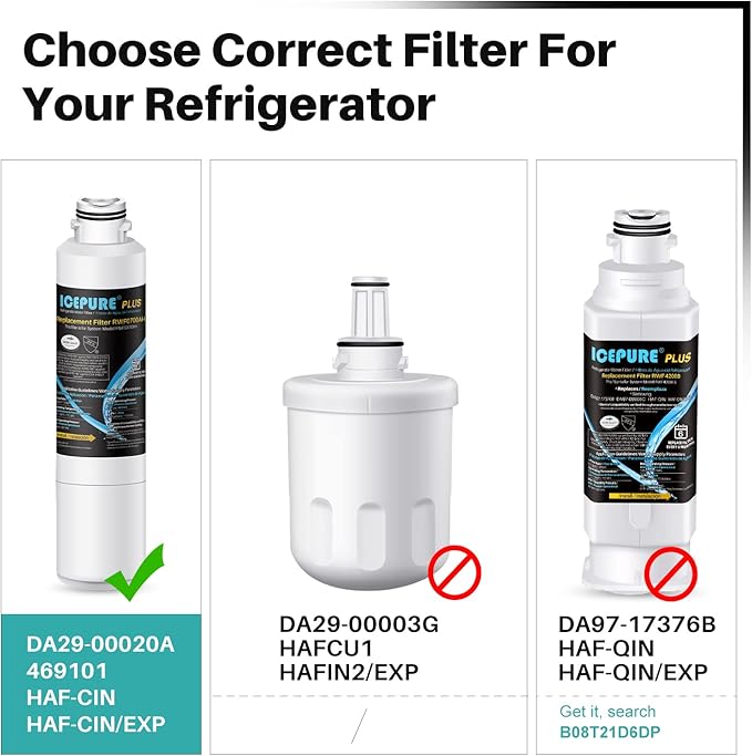 ICEPURE PLUS NSF/ANSI 53&42 DA29-00020B Refrigerator Water Filter,Replacement for Samsung DA97-08006A, DA29-00020A, RF28JBEDBSG, HAF-CIN/EXP, HAF-CIN, KENMORE 469101, RF28HMEDBSR, RF4287HARS,4PACK