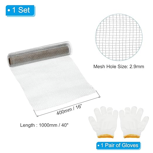 PATIKIL 40" L x 16" W Woven Wire Mesh, 8 Mesh 304 Stainless Steel Air Vent Filter Screen with Gloves for Window Security Vent Cover Filtration Animals Fence