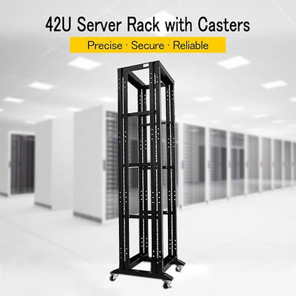 Raising Electronics Server Rack Open Frame Rack 4 Post 19 inch Adjustable Server/Audio Rack Cold Rolled Steel(42U,17Depth)
