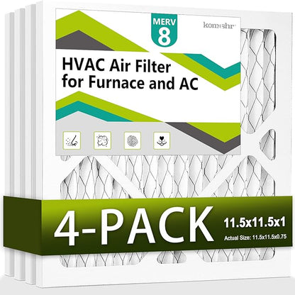 11.5x11.5x1 Air Filter MERV 8 (4-Pack), HVAC/Furnace AC Filter Replacement, Dust Defense–Comparable with MPR 600 & FPR 5 (Actual 11.5x11.5x0.75)
