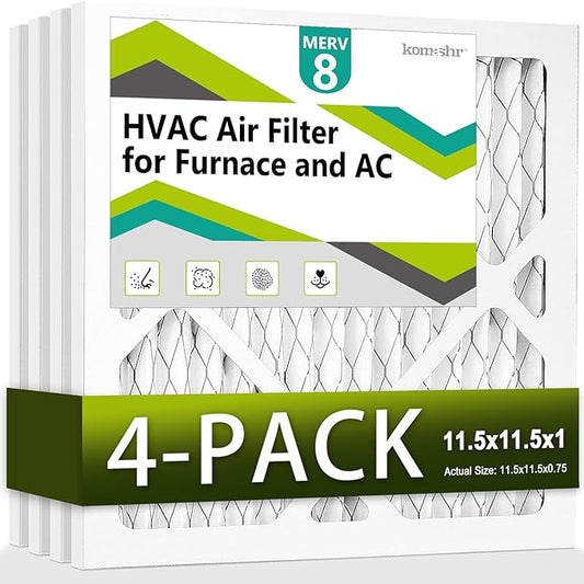 11.5x11.5x1 Air Filter MERV 8 (4-Pack), HVAC/Furnace AC Filter Replacement, Dust Defense–Comparable with MPR 600 & FPR 5 (Actual 11.5x11.5x0.75)
