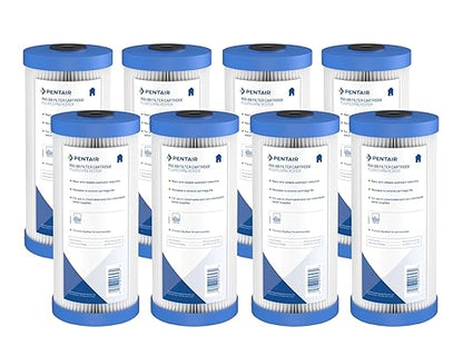 Pentair Pentek R50-BB Big Blue Sediment Water Filter, 10-Inch, Whole House Pleated Polyester Filter Cartridge, 10" x 4.5", 50 Micron, Pack of 8, White