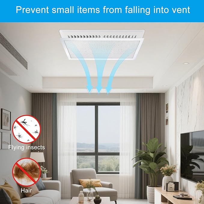4 Packs Floor Register Vent Cover, 7"x13" Sticky Air Vent Screen Mesh Covers with Non-Magnetic Adhesive PET Gel - Securely Attaches to Plastic, Wood, Stone & More (White)