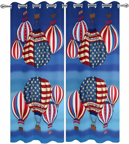 Independence Day Waterproof Outdoor Curtains for Patio, Windproof Weatherproof Curtains with Weighted Hem, Hot Air Balloon Patriotic Star Light Filtering Privacy Drapes for Porch 54"x 84" 2 Panels
