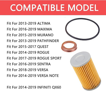 Oil Filter 31726-28X0A 31726-3JX0A Fits for 2013-2019 Nissan Altima Maxima Murano Sentra Versa Trans Oil Filter Assy with Gasket & Drain Plug Washer