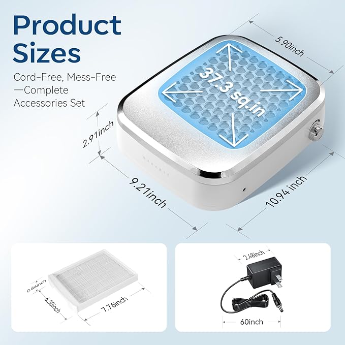 Makartt Cordless Nail Dust Collector: Rechargeable Fan Nail Vacuum with 4000RPM Adjustable Suction, Reusable Filter, 5H Battery, Portable Quiet Dust Extractor for Home Acrylic Gel Dip Powder, Sylvee