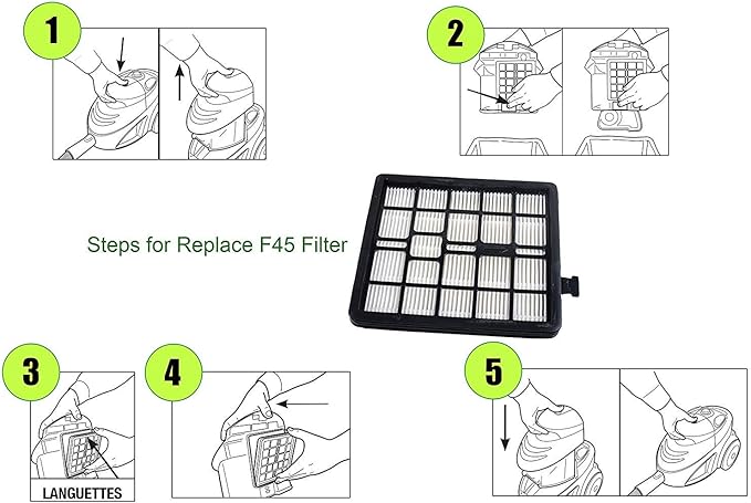 F45 Vacuum Filter Compatible With Dirt Devil（2 Pack), Replacement Pet Canister Vac SD40000 & EZ Lite Canister Vac SD40010 2KQ0107000 Filters