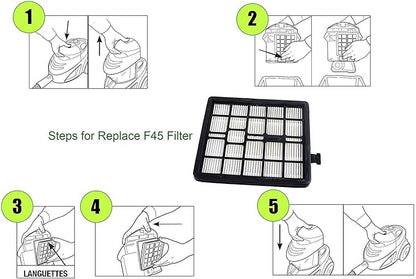 F45 Vacuum Filter Compatible With Dirt Devil（2 Pack), Replacement Pet Canister Vac SD40000 & EZ Lite Canister Vac SD40010 2KQ0107000 Filters