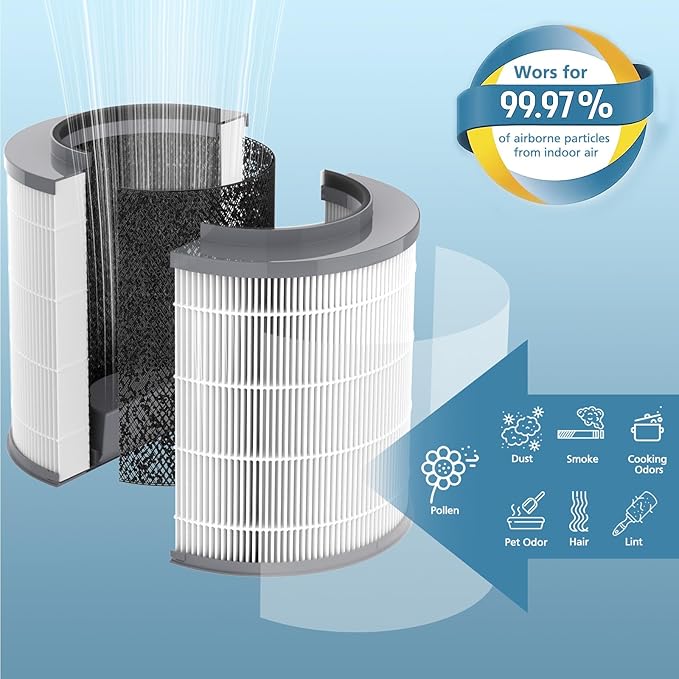 2-Pack 12030 HEPA Replacement Filter, 1,000 Sq. Ft. Capacity, Compatible with Clorox Medium Room Air Purifier 11030 & 11031, 3-in-1 HEPA Filter for Dust, Pet Dander, Pollen, #12030