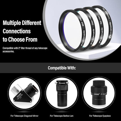 Astromania Deluxe Telescope LRGB 2 Inch Filter Set - Planet Colour Filters for Use with Monochrome CCD Cameras - Give Stunning and Excellent Astrophotographic Results