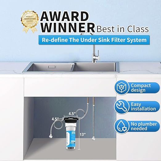 Water Filter for Sink Faucet, Reduce Heavy Metals/Chlorine/PFAS/PFOA/PFOS/Odor/Sediment, NSF/ANSI 42&53 Improve Taste, EZ Change Life Indication Mineral pH+ Under Sink Water Filter (Advanced)