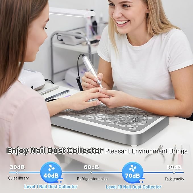 Nail Dust Collector, 1600PA Professional Nail Vacuum Dust Collector Fan with Absorb 99% of dust Within 20 inches in 3 Seconds - 10 Speeds Adjust, 30 Filters for Acrylic Manicure at Salon & Home