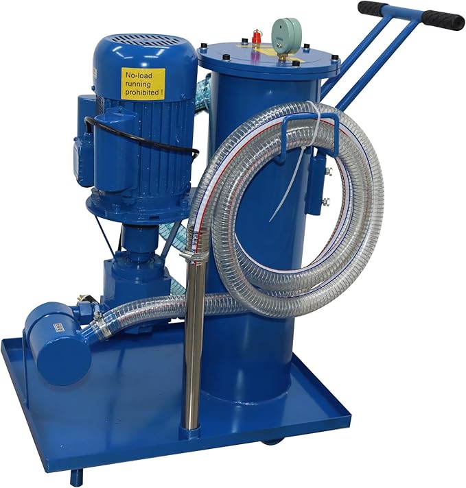 220V Filtering Machine Portable Hydraulic Oil Filter Cart Single Cylinder Mobile Oil Filtration Purification System 3um Fine Size with 78.74in/2m PVC Hose