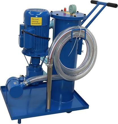 220V Filtering Machine Portable Hydraulic Oil Filter Cart Single Cylinder Mobile Oil Filtration Purification System 3um Fine Size with 78.74in/2m PVC Hose