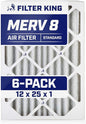 Filter King 12x25x1 Air Filter | 6-PACK | MERV 8 HVAC Pleated A/C Furnace Filters | MADE IN USA | Actual Size: 11.5 x 24.5 x .75"