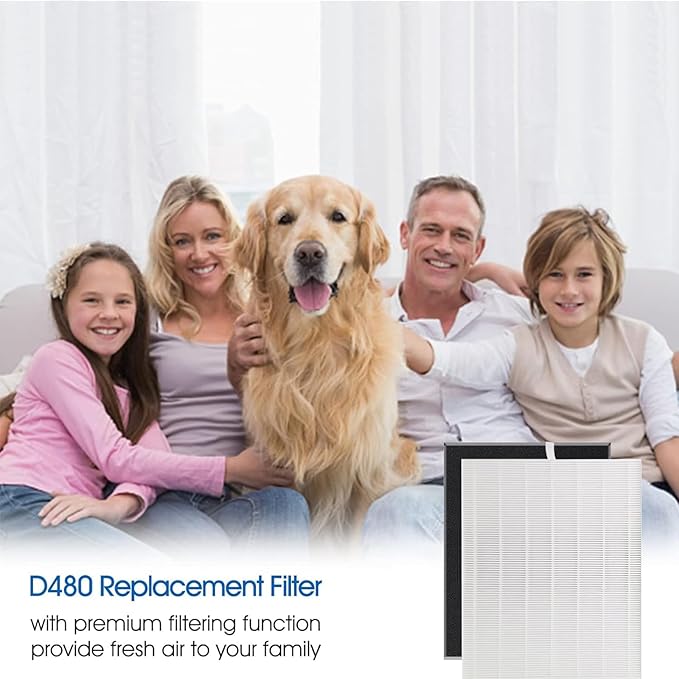 D480 True HEPA Replacement Filter D4, Compatible with Winix D480 Air Purifier, Compare to D4 Filter, Item Number 1712-0100-00, 1 H13 True HEPA Filters + 4 Activated Carbon Pre-Filters