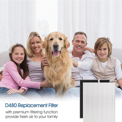 D480 True HEPA Replacement Filter D4, Compatible with Winix D480 Air Purifier, Compare to D4 Filter, Item Number 1712-0100-00, 1 H13 True HEPA Filters + 4 Activated Carbon Pre-Filters