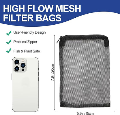 16 Pcs Aquarium Filter Media Bags with Plastic Zipper, Fish Tank Fine Mesh Bags for Activated Charcoal Aquarium, Reusable Aquarium Accessories for Carbon Bio Balls, Ceramic Rings(6in×8in and 4in×6in)