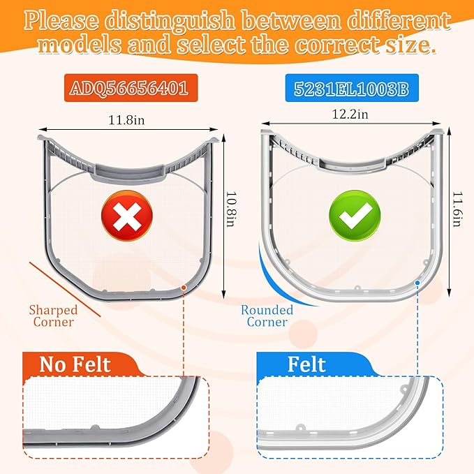 Patelai 2 Pcs 5231el1003b Dryer Lint Filter Replacement with Felt Seal Vent Cleaner Brush Compatible with Kenmore/LG Dryer Lint Screen Replacement Part #1266857, Ap4440606, Ps3527578, Dle2101w