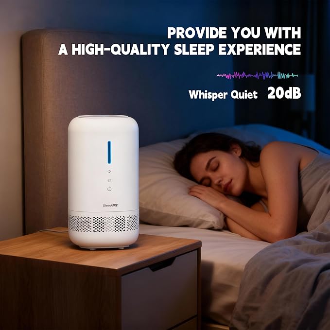 Portable HEPA Air Purifier Energy-Saving Mode, One Touch Operation, Lightweight 1.83LBS, Night Light Dimming, 360° Outlet, Suitable for Vehicle Cabins, Studios, Apartments & Cubicles
