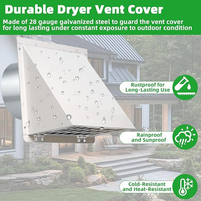 3 Inch Dryer Vent Cover Outside,Metal Exterior Vent Cover with Screen and Cushioned Flap,Outdoor Dryer Vent Hood Outlet Exhaust Vent Cover Air Wall Vent Cover for House Laundry Range Hood AC-White
