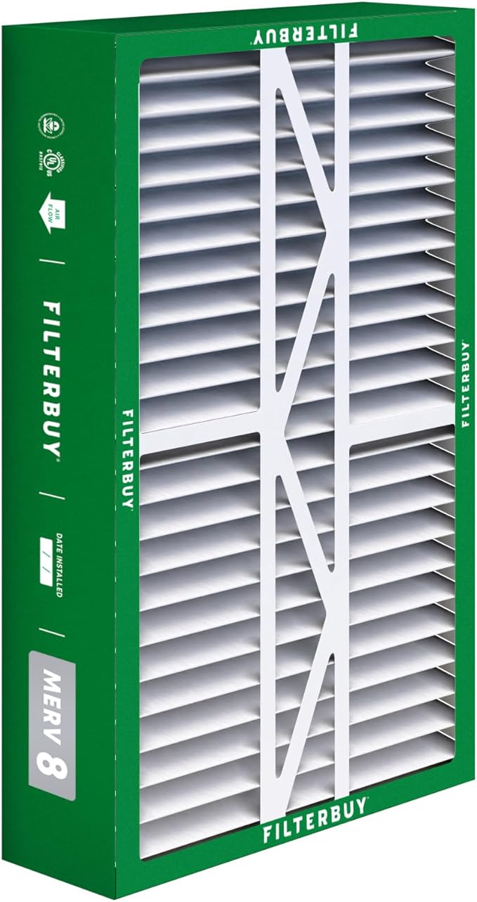 Filterbuy 16x25x5 Air Filter MERV 8 Essential Dust & Allergy Defense (4-Pack), Pleated HVAC AC Furnace Filters for Amana, Coleman, Goodman, Maytag, York, and More (Actual Size: 15.38 x 25.50 x 5.25)