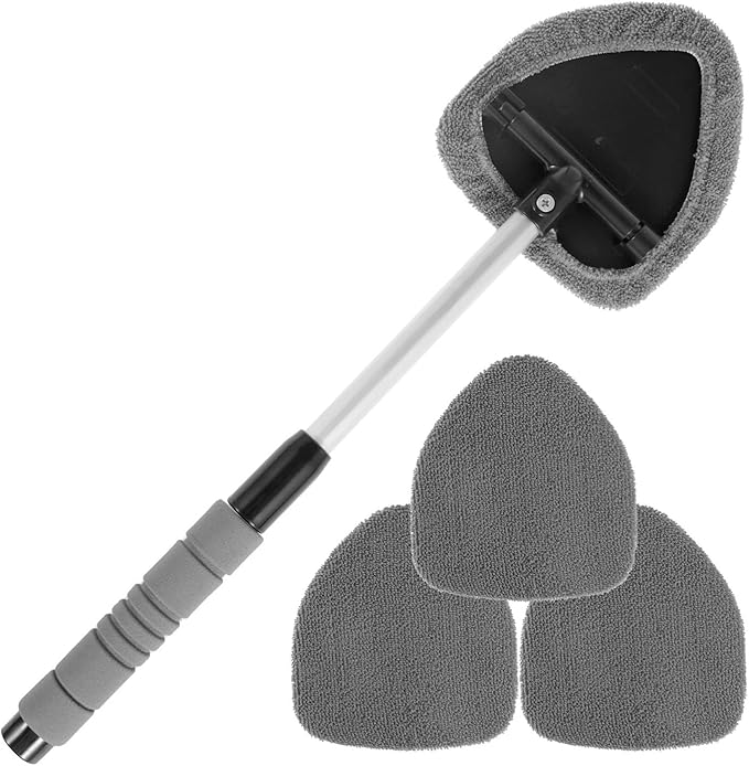 Compatible for Window Scraping Mist Eliminator Microfiber Car Cleaner Telescopic Windshield Cleaning Tools Auto Accessories(Gray)