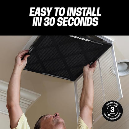 PuroAir MegaFilter - 14x24x1 Air Filter MERV 13 Activated CarbonTech Defense - Heavy Duty 3 Layer Furnace Filters Allergens, Pollen, Dust, Pet Dander, Smoke, Odors - HVAC Air Filter 14x24x1 (2-Pack)