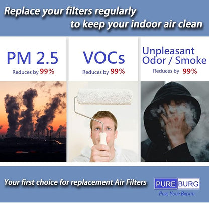PUREBURG Replacement Filter Set Compatible with Purafide Air XP360 Air Purifier, H13 HEPA 4-Stage Filtration Activated Carbon Pre-Filters Air Clean Dust VOCs Odor