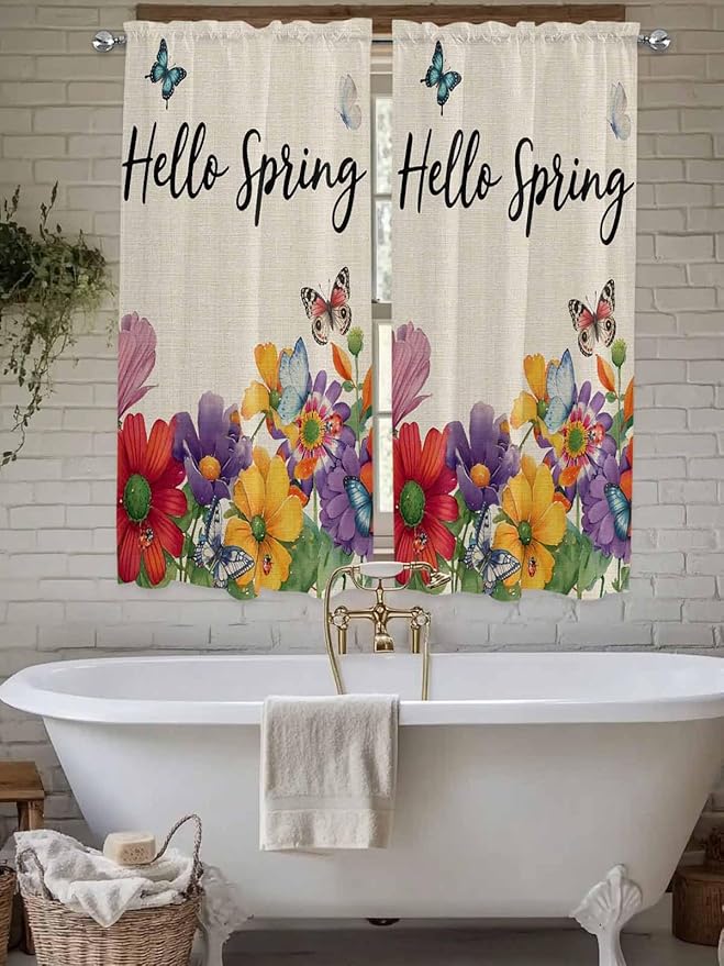 Spring Flowers Living Room Curtains 72 Inches length, Farmhouse Vintage Country Colorful Floral Window Treatment Curtain Drapes, Light Filtering Drapes for Bedroom Laundry Room, 52"x72", 2 Panels