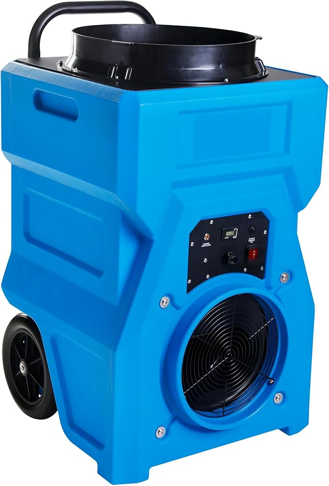 MOUNTO 1000cfm Portable Industrial Air Purifier Negative Air Scrubber - Powerful 1HP Motor, True HEPA Filter, 2-Speed, Handle and wheels 3-Year Warranty (Blue w/Inlet Adaptor)