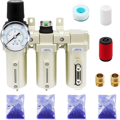 1/2" NPT Industrial Grade 3 Stage Drying System Filter, Coalescing Filter, Desiccant Dryer, Auto Drain, Compatible with Paint Spray, Plasma Cutter (1/2" NPT)
