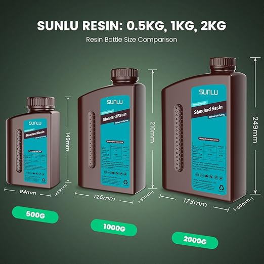 SUNLU 3D Printer Resin 1kg, Fast Curing Standard 3D Resin for LCD DLP SLA 3D Printers, 395 to 405nm UV Curing 3D Printing Liquid Photopolymer Resin, Low Shrinkage, High Precision, 1000g, Clear