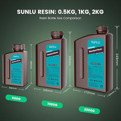 SUNLU 3D Printer Resin 1kg, Fast Curing Standard 3D Resin for LCD DLP SLA 3D Printers, 395 to 405nm UV Curing 3D Printing Liquid Photopolymer Resin, Low Shrinkage, High Precision, 1000g, Clear