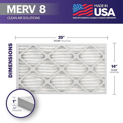 BNX TruFilter 14x25x1 Air Filter MERV 8 (12-Pack) - MADE IN USA – Dust & Pet Defense Electrostatic Pleated Air Conditioner HVAC AC Furnace Filters for Dust, Pet, Mold, Pollen MPR 600 – 700 & FPR 5
