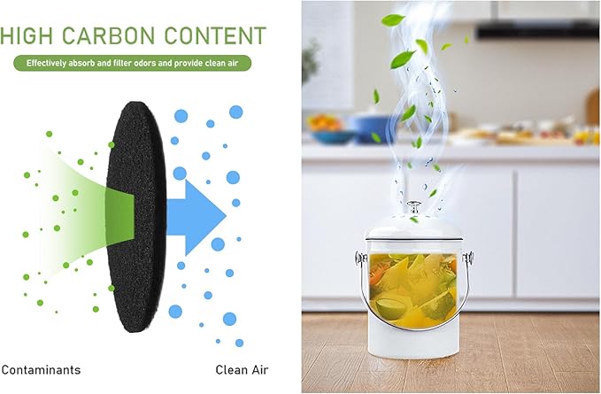 Charcoal Filters for Kitchen Compost Bin, 10 Pack Compost Filters for Countertop Bin Pail Replacement, Activated Charcoal Home Bucket Refill Sets, Round 6.7 Inch