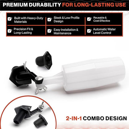 Swimables 3/8" and 1/2" Pool Auto Fill Float Valve Replacement | Includes Adapter From 3/8 Inch to 1/2 Inch | Compatible with Most Water Float Valve For Water Tank and Pool Water Leveler Auto Fill