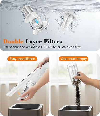 Handheld Vacuum Cordless,24KPA High Power Car Vacuum with Brushless Motor,LED Light,Charging Dock,Rechargeable Hand Held Vacuum Cleaner with Reusable Filter for Car,Home,Office,Pet Pair,White