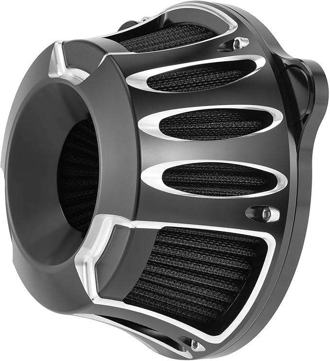 Motorcycle Air Filter Kit CNC Air Cleaner Turbine Intake System Fit for Harley Touring Street Glide Road King Trike 2008-2016, Softail 2016-2017 (C-Black)