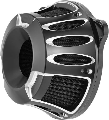 Motorcycle Air Filter Kit CNC Air Cleaner Turbine Intake System Fit for Harley Touring Street Glide Road King Trike 2008-2016, Softail 2016-2017 (C-Black)