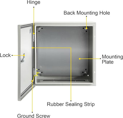 VEVOR NEMA Steel Enclosure, 16 x 16 x 8'' NEMA 4X Steel Electrical Box, IP66 Waterproof & Dustproof, Outdoor/Indoor Electrical Junction Box, with Mounting Plate