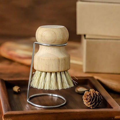 Kitchen Brush, Scrubber Cleaner with Wooden Handle and Drain Rack, Dish Scrubber for Sink Pots Pans Shower Bathroom Grout Tile Washing