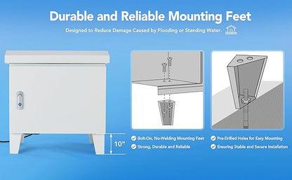 HQUA Weatherproof Outdoor Cabinet, Housing for Pond Aerator, Air Pump 19”W×14”D×18.5”H with 110V Cooling Fan, pre-Wired Outlet and 10’ 3-pin Plug Cord Included (Gray)