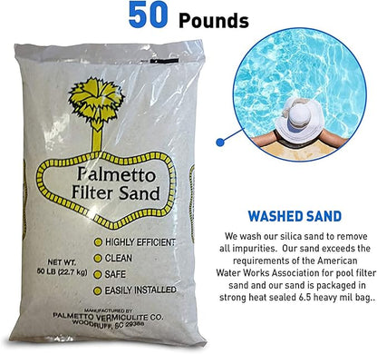 Palmetto Swimming Pool Filter Sand, 50 lb Bag – Natural Silica for Residential & Commercial Filtration Pump Systems – Screens Leaves, Oils, Dust & Hair for Clean and Clear Water