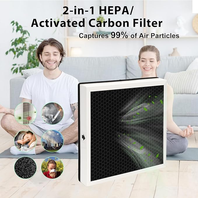 2-in-1 HEPA/Activated Carbon Filter Replacement for AlorAir PureAiro HEPA Pro/Max Air Scrubber 770/870/970 (2 Pcs)